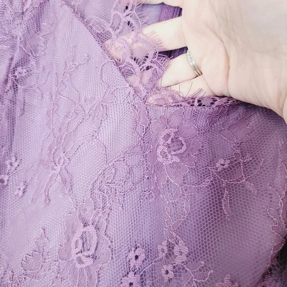 Purple Lace & Chiffon Short Sleeve Formal Dress Womens Fit & Flare Style NWT - Picture 5 of 13